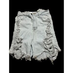 Fashion Nova Light Wash Heavily Distressed Denim Shorts Light Blue 5 27 6115F